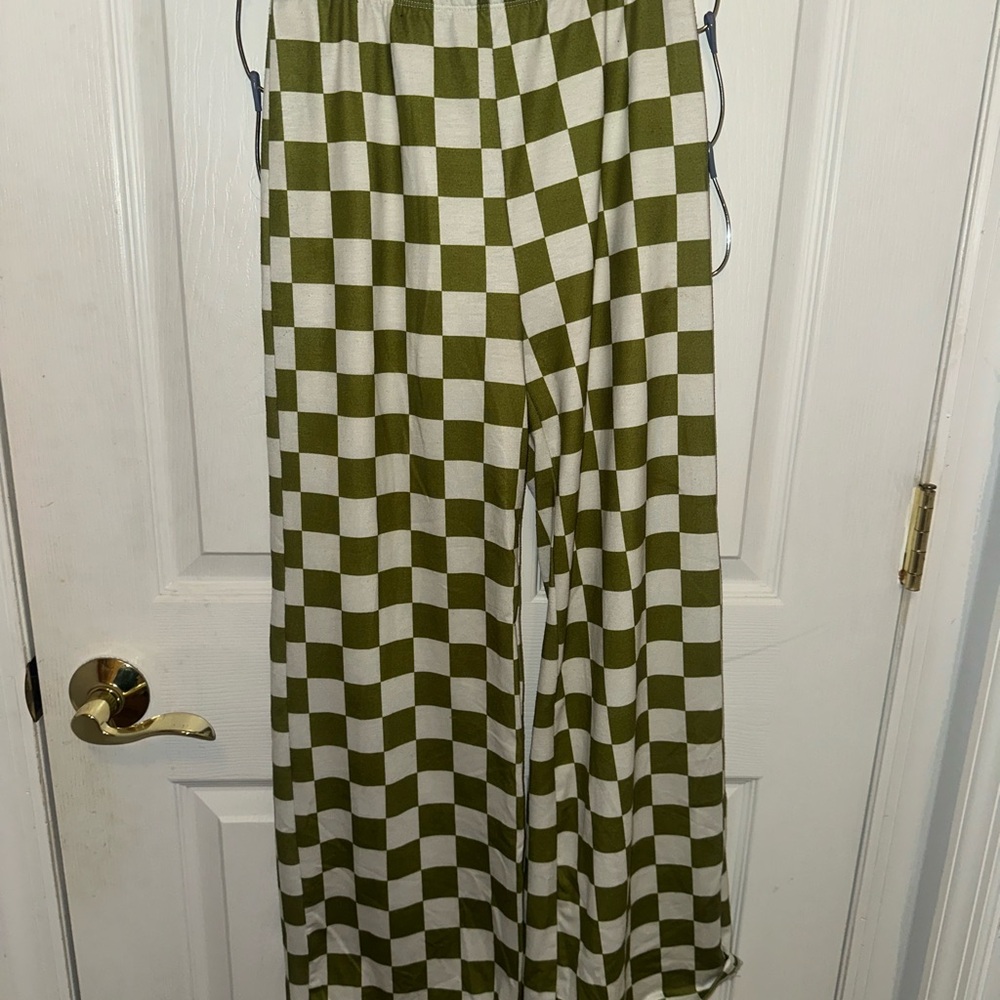 Green and White Checkered Pants